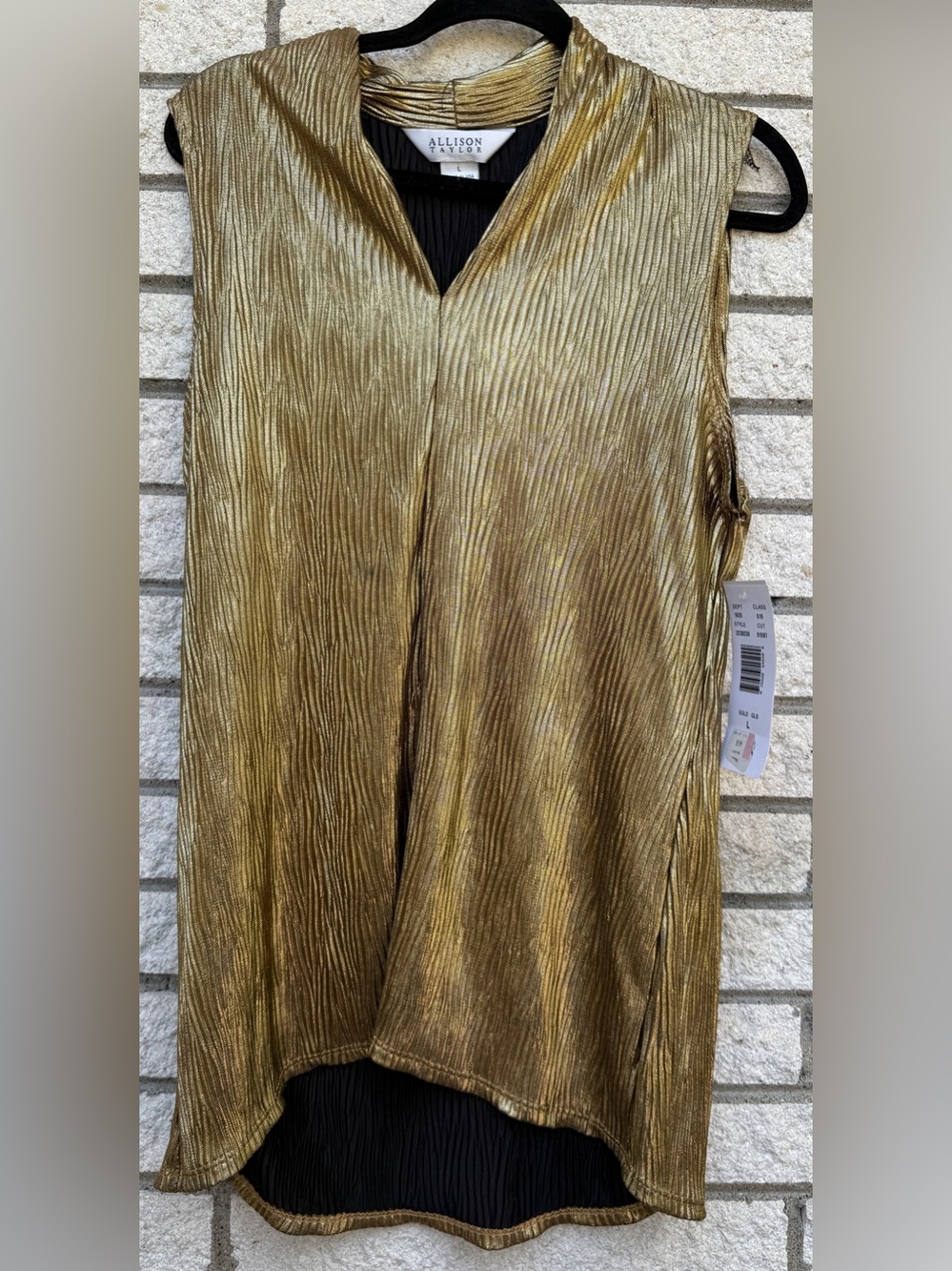 Allison Daley Gold Pleated V-Neck Sleeveless Top